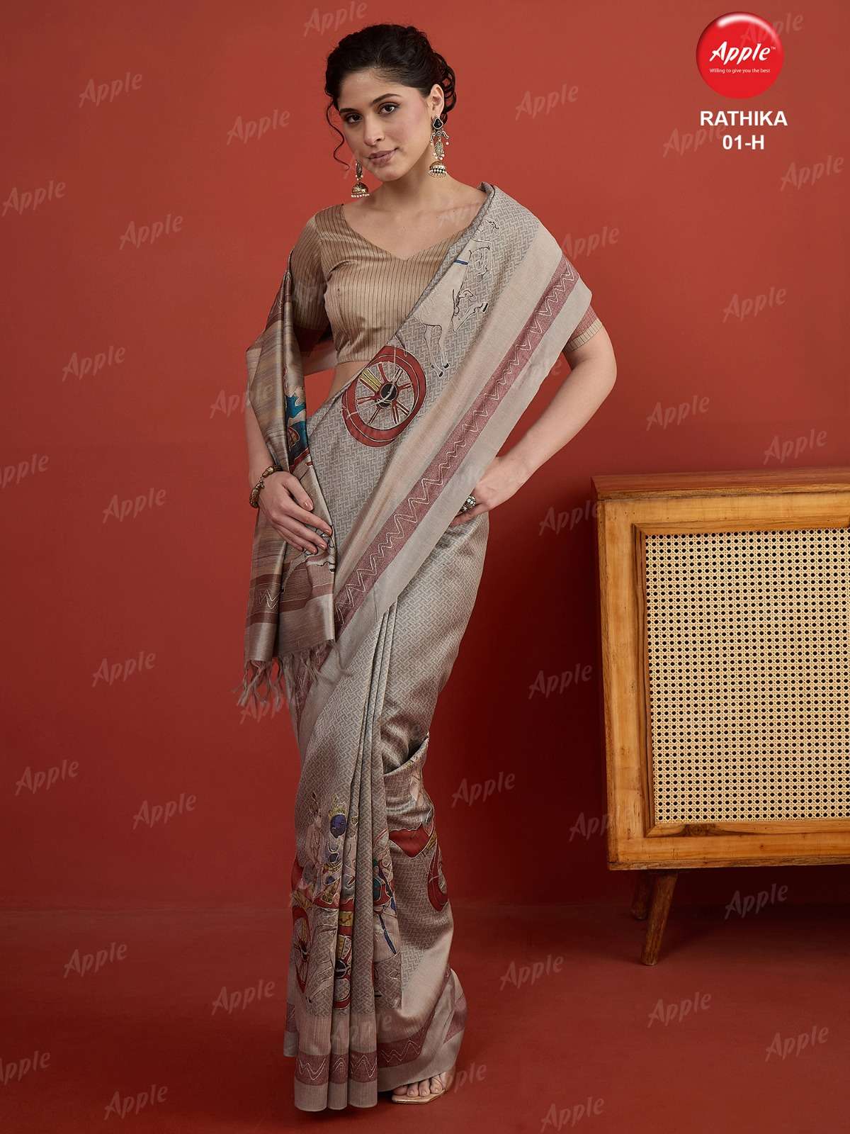 APPLE RATHIKA 1 ART SILK FABRIC WITH HERITAGE ART WORK ON SAREE WHOLESALE IN SURAT 